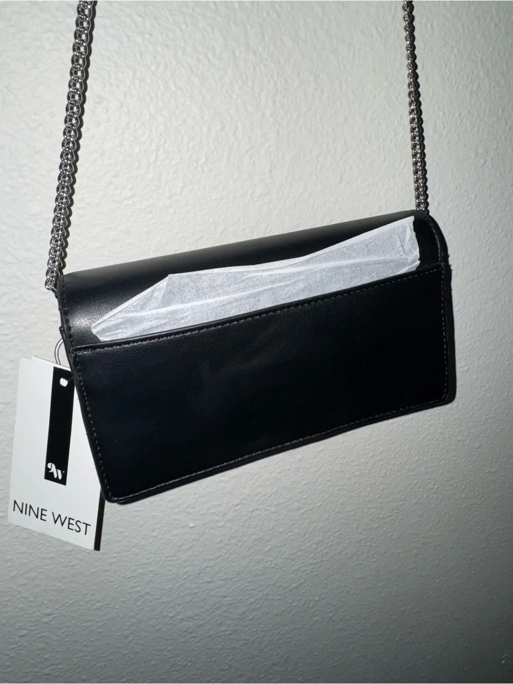 Nine West Black Leather Chain Wallet Crossbody